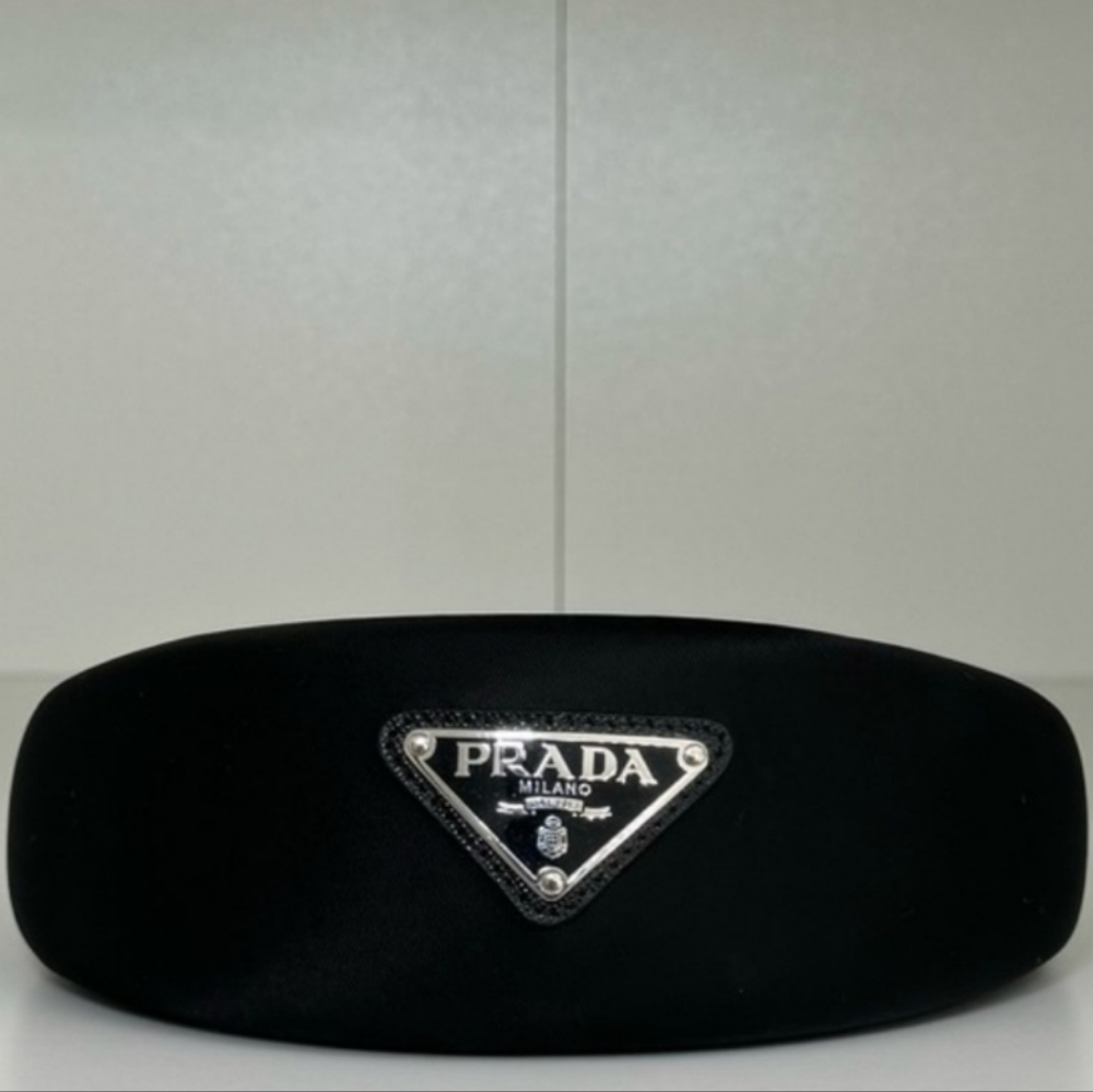 Prada Black Padded Headband with Triangle Logo - Picture 11 of 16